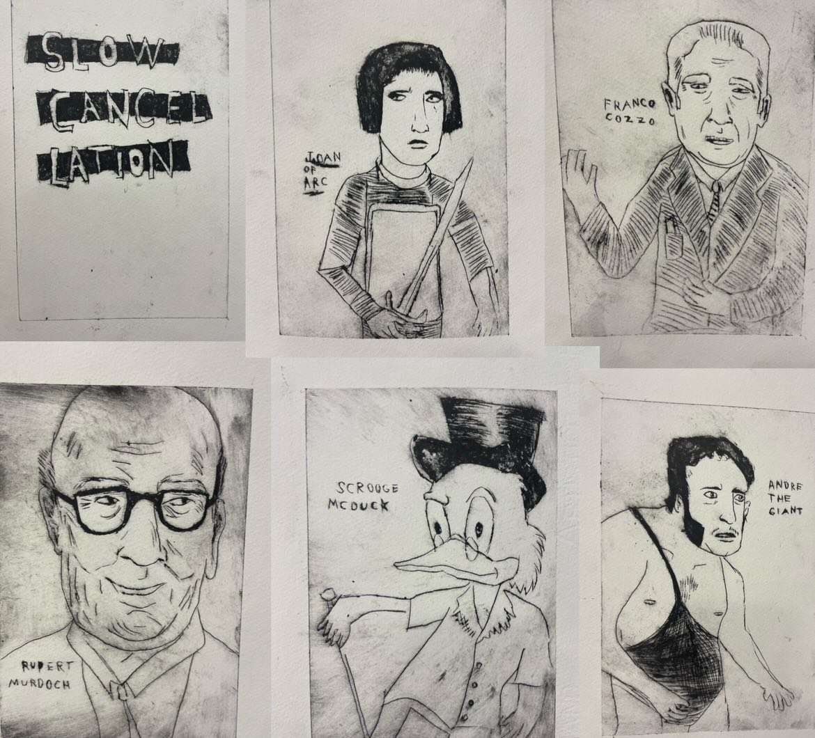 Photograph of Oskar Backent's Network drypoint plastic ink prints