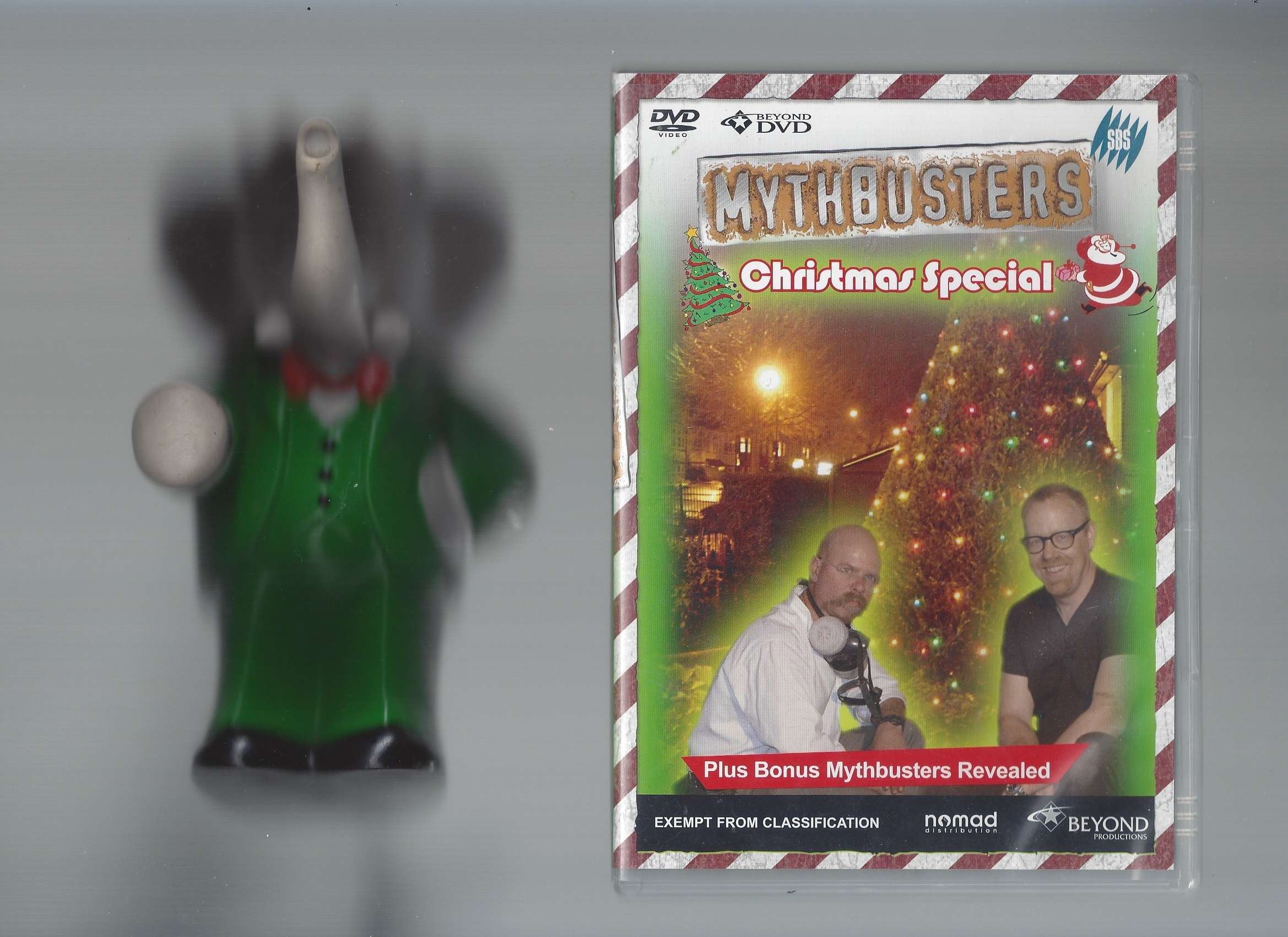 Scanned nostalgic elephant toy and mythbusters dvd